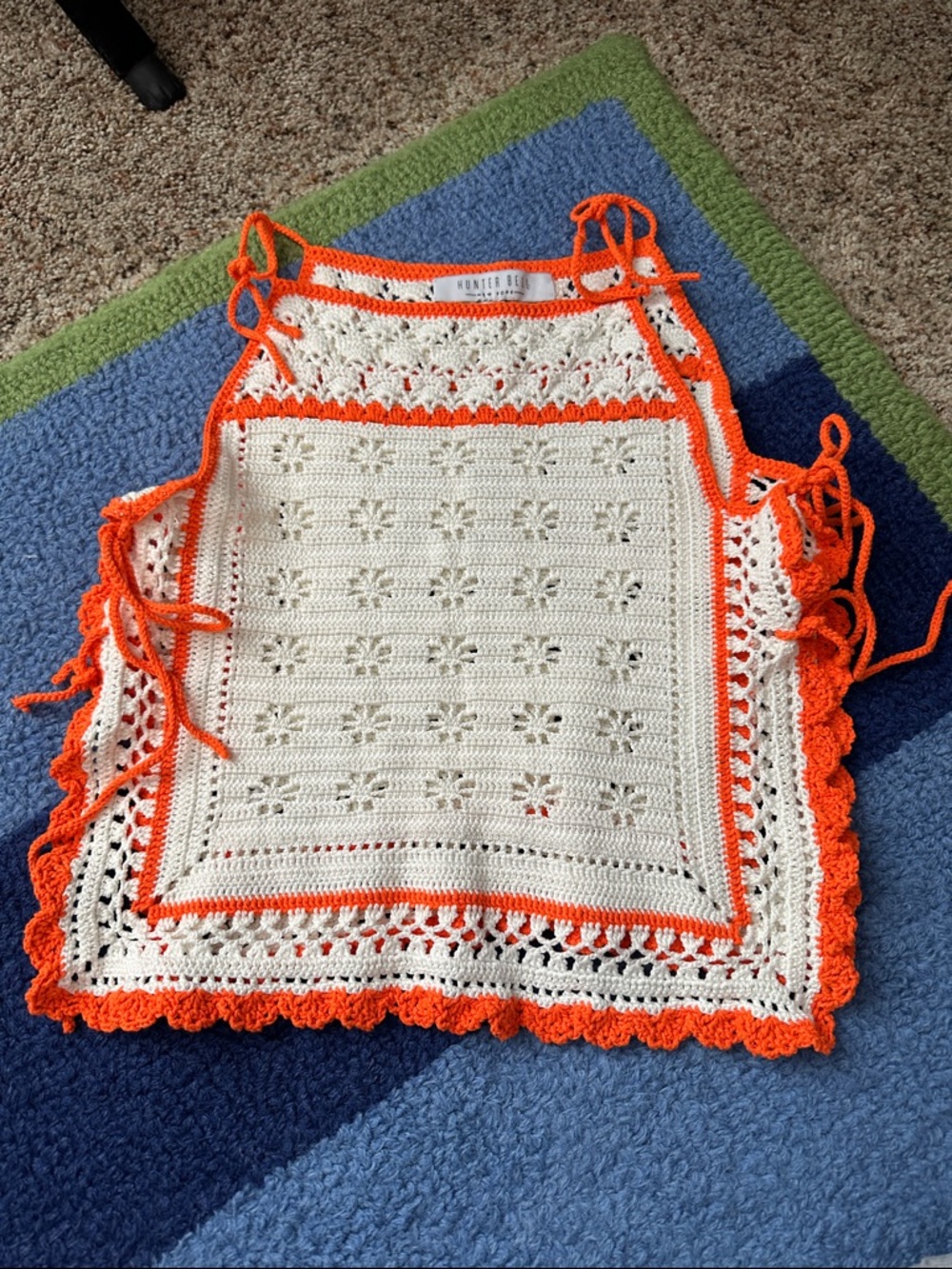 HUNTER BELL Cream Crochet Top with Bright Orange Trim